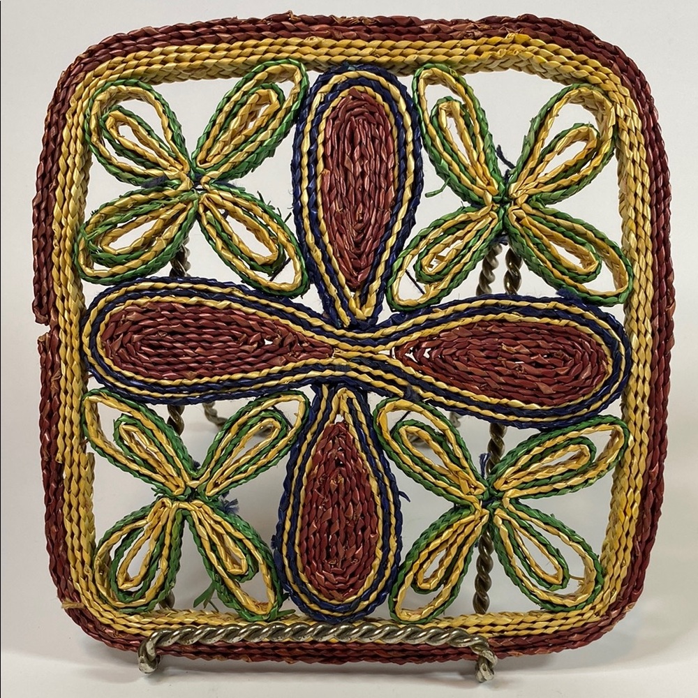 Vintage woven straw or rattan trivet
